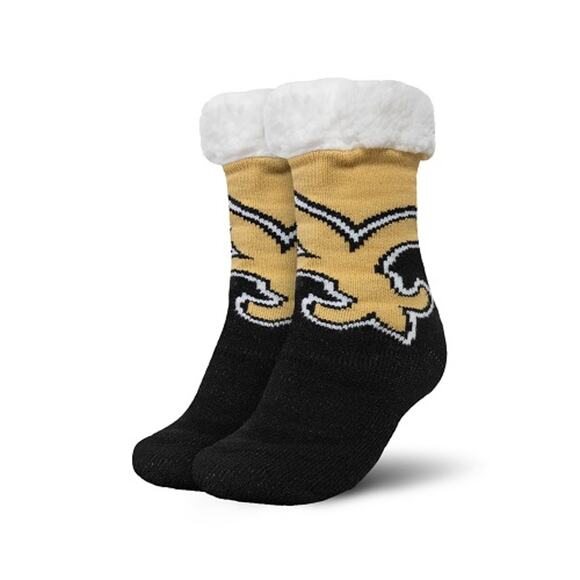 NFL Saints Slipper Socks Stripe Logo Tall Footy New Orleans Black Women New - Picture 1 of 3